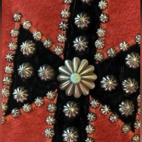 Double D Ranch heavily embellished black velvet duster jacket with red suede - Picture 11 of 14